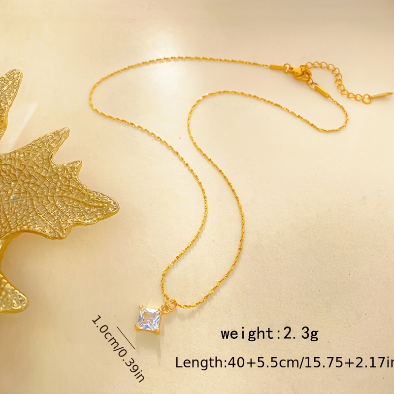 Y-Shaped Thin Chain Necklace with Mini Square Zirconia Pendant